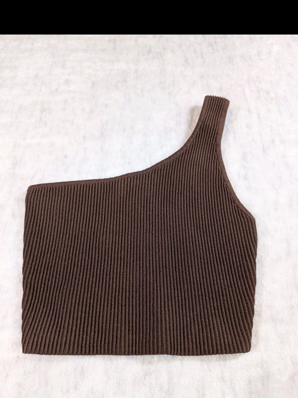 Babaton One-Shoulder Ribbed Knit Top — Chocolate Brown